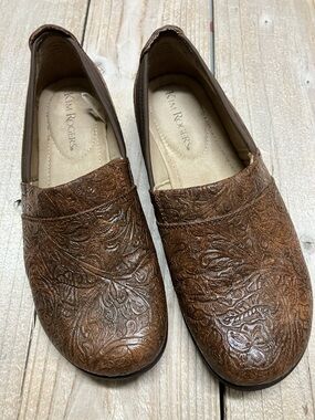 Kim Rogers Brown Embossed Floral Slip-On Loafer
